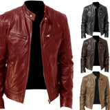 Fashion Mens Leather Jacket Slim Fit Stand Collar PU Jacket Male Anti-wind Motorcycle Lapel Diagonal Zipper Jackets Men jinquedai