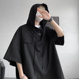 Jinquedai 5 Colors Summer Hooded T shirt Men Korean Half Sleeve Pullover Streetwear Loose T-shirt Tops Drawstring Men Clothing 5XL-M jinquedai