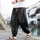 Jinquedai Spring Brand Pants Men Lce Silk Dragon Dark Flower Loose Bloomers High Quality Wide Leg Casual Trousers Male