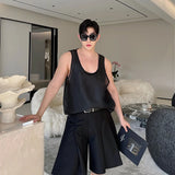 Jinquedai Stylish Handsome Mesh Sleeveless Vests Two-piece Sets Korean Original Fashion Street High Quality Men's Tank Tops jinquedai