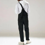 Jinquedai Streetwear Men's Solid Color Multi-pocket Denim Bib Overalls Casual Daily Denim Jumpsuit Fashion Male Suspender Long Pants jinquedai