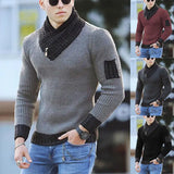 Jinquedai 2024 New Pullover American Men's Scarf Collar Sweater Knitted Sweater Long Sleeved Knitwear Men Women Spliced Sweater Jacket