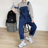 Jinquedai Men's Jeans Denim Overalls Loose Plus Size Cropped Pants Straight Suspenders Jumpsuits Pockets Blue Cowboy Pants Trousers jinquedai