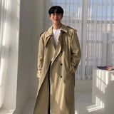 Jinquedai Khaki Black Trench Coat Men Oversized Fashion Casual Long Coat Men Streetwear Korean Loose Windbreaker Jacket Mens Overcoat jinquedai