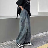 Y2k Baggy Cargo Jeans for Men Oversize Wide Leg Denim Pants Male Hip Hop Trousers Pockets Streetwear Loose Patchwork jinquedai