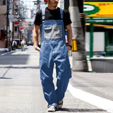 Jinquedai Men's Fashion Streetwear Denim Overalls Men Relaxed Fit Overalls Workwear With Adjustable Straps And Convenient Tool Pockets jinquedai