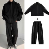 Jinquedai Men's Sets New Casual One-piece Suit Male Sportswear Women Suits Overalls Trousers Loose Fleece Zipper Long Sleeves Jacket Pants