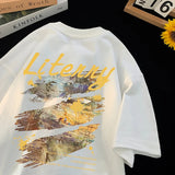 Jinquedai Men's Streetwear Vintage Oil Painting T-shirt Loose Summer Casual T-shirt Letters Printed T-shirt Couple's Clothing jinquedai