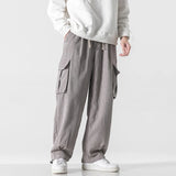 Jinquedai  Men Corduroy Straight Pant Big Pockets Sweatpant Elastic Waist Drawstring Vintage Sweatpants M-5XL Casual Baggy Joggers Pants jinquedai