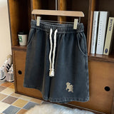 Jinquedai  Gothic Washed Men Solid Color Shorts Plus Size Hip Hop Summer Casual Trunks Male Knee Length Short Pants jinquedai