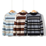 Jinquedai 2024fw Feavyweight Striped Round Neck Sweater Men Women Knitted Sweater Loose Inner Layer Base Pullover Sweater