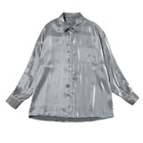 Jinquedai 2024 New Men's Shirt Ice Silk Satin Glossy Men's Long-sleeved Abstinence System Pure Color Satin Shirt Ins All-match jinquedai