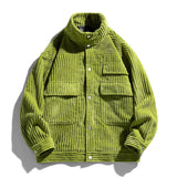 Jinquedai  Vintage Corduroy Cargo Jacket Coats Men Outwear Green Casual Striped Loose Jackets Retro Hip Hop  Tops Autumn jinquedai