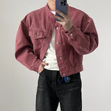 Jinquedai Spring Short Denim Jacket Men Slim Fit Fashion Casual Pocket Denim Jackets Mens Streetwear Korean Hip-hop Bomber Jacket Men jinquedai