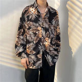 Jinquedai Korean Version Mens Vintage Long Sleeve Dress Shirt Trend Couple Hawaiian Loose Flower Print Blouses Shirt Mens Designer Clothes jinquedai