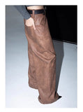 Jinquedai Spring Autumn Long Loose Casual Brown Pu Leather Pants Men Wide Leg LUxury Designer Unisex Trousers Fashions jinquedai