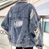 Jinquedai Fashion Blue Ripped Denim Jacket Y2K Distressed Streetwear Hip Hop Broken Hole Jeans Biker Jackets Men's Spring Jackets jinquedai