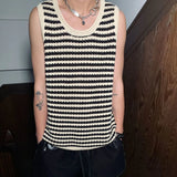 Jinquedai Striped Knitted Summer Tanks Tops Men's O-Neck Korean Knitwear Shirts Sleeveless Streetwear Loose Top Vintage Cropped Sexy jinquedai