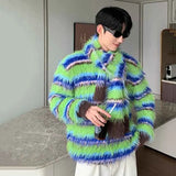 Winter Men's Sweater Niche Design Striped Contrast Color Pullovers Heavy Woolen Scarf Loose Mink Velvet Knitwear jinquedai