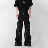 Jinquedai  Design Zipper Slit Men Trousers  Straight Tube Casual Black Pants Wide Leg Dark  Male  Hip  Hop jinquedai