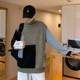 Men's Pullover Sweater Loose Patch Color Style Warm Tops Autumn Winter New Oversize Male Long Sleeve Knitwear jinquedai