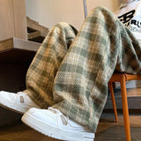 Green Plaid Pants Men Harajuku Winter Wide Leg Checked Trousers Male Oversize Big Size Casual Sweatpants Streetwear 8XL jinquedai