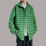 Jinquedai Korea Style Thousand Bird Checker Men's Lapel Jacket Coat Autumn Streetwear Loose Single Pocket Shirts Jacket Chic Male Clothing jinquedai