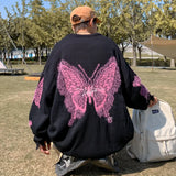 Hem cut butterfly sweater coat national tide high street American style loose fashion color matching round neck sweater loose jinquedai
