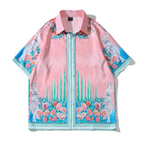 Jinquedai Hip Hop Floral Pink Holiday Beach Shirts For Men And Women Summer Thin Material Short Sleeve Blouses Tops Y2K Streetwear Clothes jinquedai