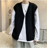 Sweater Vest Men Design Button Up Clothing Sleeveless Casual All-match Teens High Street Harajuku Knitwear Ins Handsome Popular jinquedai