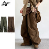 Jinquedai Vintage Paratrooper Pants Men Women Japanese Multi-pocket Loose Wide-leg Cargo Trousers Solid Color Straight-leg Casual Pant New