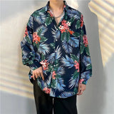 Jinquedai Korean Version Mens Vintage Long Sleeve Dress Shirt Trend Couple Hawaiian Loose Flower Print Blouses Shirt Mens Designer Clothes jinquedai