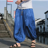 Jinquedai Spring Brand Pants Men Lce Silk Dragon Dark Flower Loose Bloomers High Quality Wide Leg Casual Trousers Male