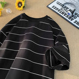 Jinquedai Men Oversized T Shirt Fashion Striped Contrast Color Short Sleeve T-shirts Casual Daily Clothes Harajuku Tshirt Streetwear jinquedai