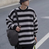 Jinquedai  Striped Knitted Sweater Coat Men Japanese Oversize Casual Autumn Winter Loose O-neck Pullovers for Man Korean jinquedai