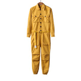 Jinquedai Jumpsuit Men's Lapel Long Sleeve Multi-Pocket Khaki Overalls 2022 New Fashion Yellow Cargo Pants Workwear Male Clothing jinquedai