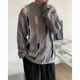 Jinquedai Spring Korean Style Men's Sweater Round Collar Hollow Out Design Solid Color Pullovers Male Long Sleeve Tops Personality Jinquedai