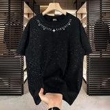 Jinquedai 2024 New Summer Fashion Trend Creative Personality Round Neck Full Sky Star Print Loose Leisure Oversized Short Sleeve T-shirt