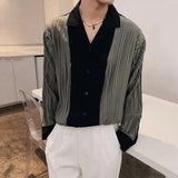 Jinquedai Men Patchwork Contrasting Pleated Long-Sleeved Shirt 2024 New Genderless British Elegant Fashion Retro Loose Shirt Unisex jinquedai