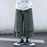 Jinquedai Fake Two-Piece Pants Men Male New Loose Wide-Leg Trousers Casual Straight Streetwear Spring Autumn Hip-Hop Pantalons Capris jinquedai