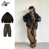 Jinquedai Winter Retro Set Men Women Thickened Warm Lightweight Parka+Loose Straight-leg Wide-leg Casual Cargo Pants Japanese Unisex Suit jinquedai