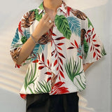 Jinquedai Summer Men's Beach Short Sleeve Hawaiian Shirts Blouse Streetwear Lapel Short Sleeve Button Men Clothing Hip Hop jinquedai