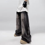 American Style Oversized Pocket Retro Baggy Jeans Men Y2k Hip Hop Punk Wide Leg Straight Overalls Black Denim Pants Streetwear