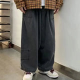 Jinquedai Mens Pants 1 Pc Black Casual Cotton Blend Japanese Harajuku Loose Wide Leg Cargo Pants Multi-pocket Jeans Comfy