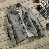 Jinquedai Jeans Coat for Men Casual Slim Short Denim Jackets Man with Hole Print Ripped Red Cheap Price Stylish of Fabric Worn Big Size G jinquedai