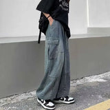 Y2k Baggy Cargo Jeans for Men Oversize Wide Leg Denim Pants Male Hip Hop Trousers Pockets Streetwear Loose Patchwork jinquedai