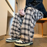 Green Plaid Pants Men Harajuku Winter Wide Leg Checked Trousers Male Oversize Big Size Casual Sweatpants Streetwear 8XL jinquedai