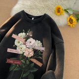 Jinquedai  Vintage Floral Graphic Men Sweatshirt Spring Autumn Gothic Round Neck Pullover Hip Hop Streetwear Y2k Sweatshirts jinquedai