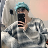 Jinquedai Autumn Clothing Men's Knitted Light Luxury Pullovers Sweater Korean Vintage O Neck Striped Long Sleeve Knitwear New jinquedai