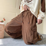 Men's Brown Y2K Baggy Japan Pants Oversized Corduroy Loose Wide Leg Cargo Pant Trousers Casual Men Sweatpants Streetwear Korean jinquedai